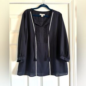 Christopher & Banks Dark Blue Blouse with White Accents